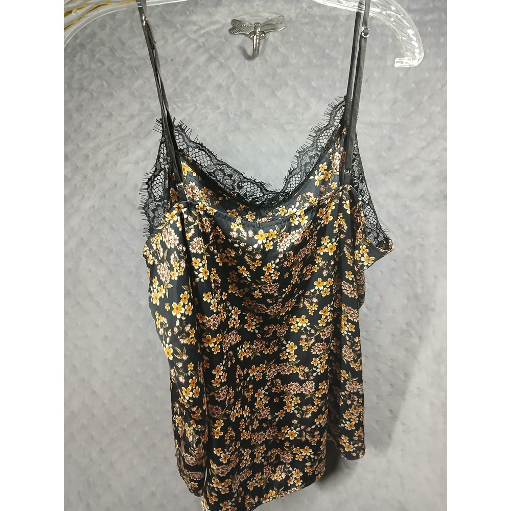 Wild Fable Black Floral Lace Trim Camisole Top L Whimsygoth Layering Festival - Picture 4 of 6